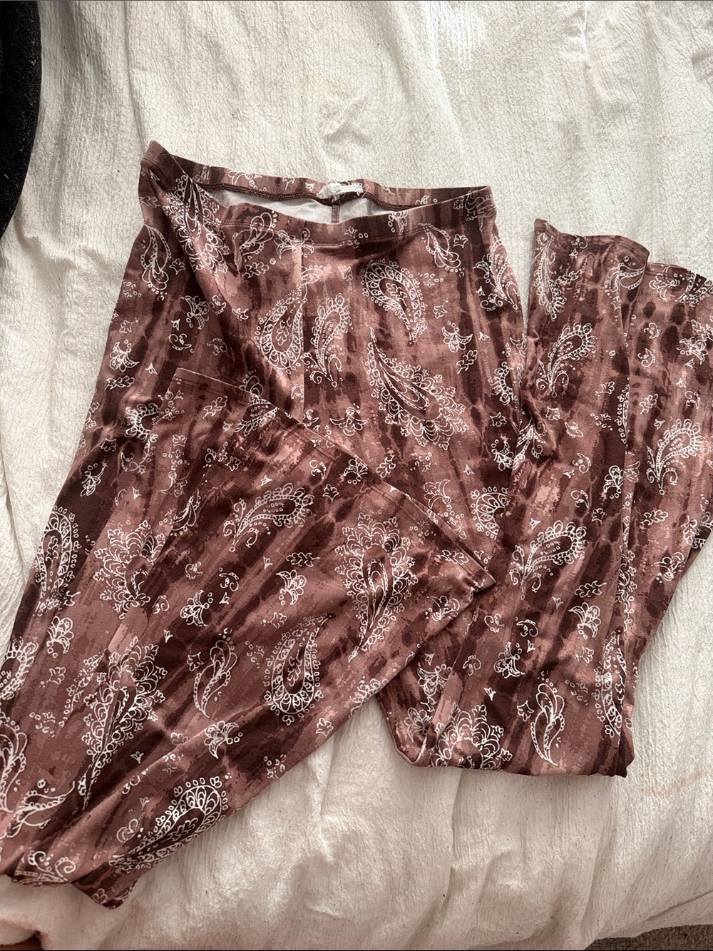 Brown Paisley-Print Wide Leg Pants